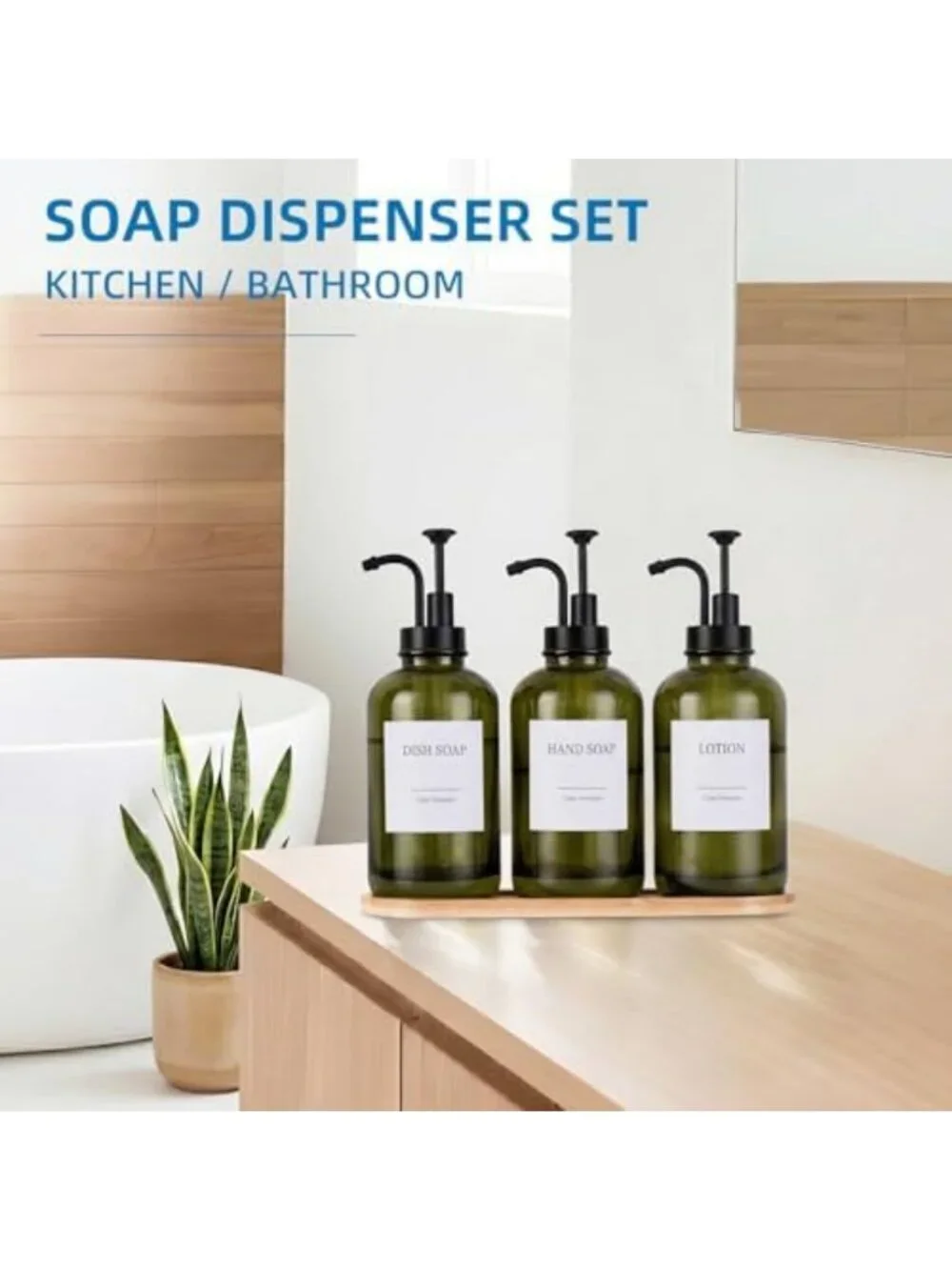Elegant Glass Soap Dispenser Set with Pump, Bamboo Tray & 18 Stickers - 500ml